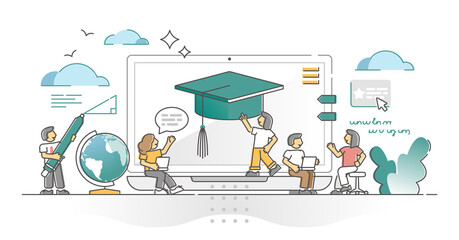 Online learning as education study using digital platform outline concept