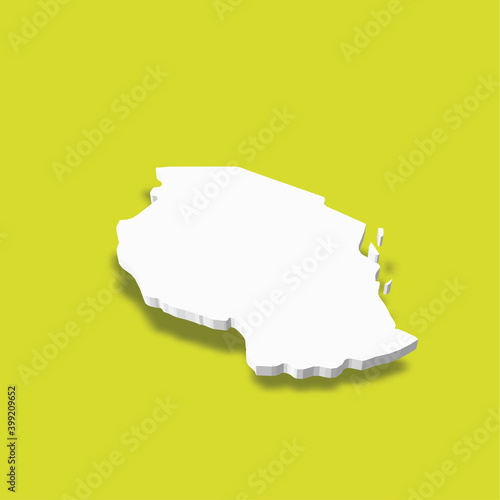 Tanzania - white 3D silhouette map of country area with dropped shadow on green background Fotobehang