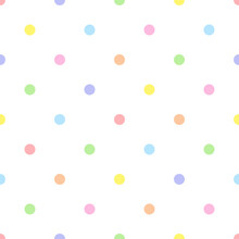 Rainbow Seamless Polka Dot Pattern, Vector Illustration. Seamless Pattern With Pastel Colorful Circles. Kids Pastel Rainbow Geometric Background