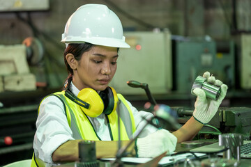 Poster - Industry engineer woman checking production at factory.