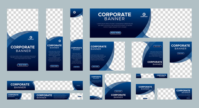 abstract banner design web template set, horizontal header web banner. modern gradient blue cover he