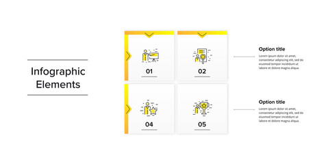 Business square matrix chart infographics with 4 step rectangles. Corporate grid diagram graphic elements. Company presentation table. Slide template. Vector info graphic design.