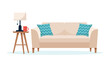 © Biscotto Design - Modern sofa with a side table, cute interior illustration in flat style