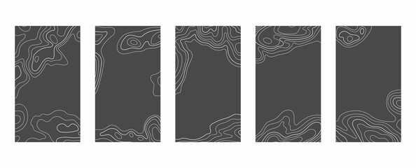 Wall Mural - contour lines on topographic maps, geographic map pattern. vector set of social media stories templa