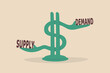 © Nuthawut - Demand and supply, economic model of price determination in a capital market concept, US dollar money sign with arm metaphor of balancing the word demand on the right and supply on the left.