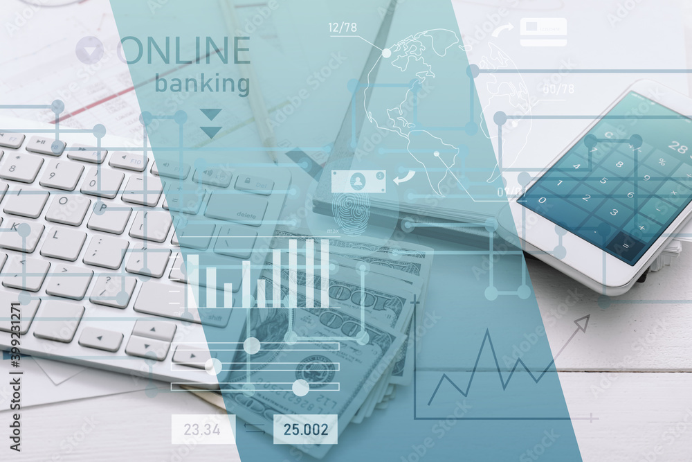 Workplace of modern bank manager