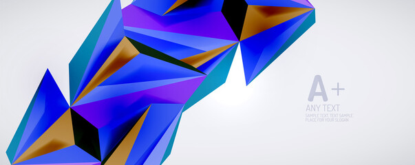 Vector triangle geometric backgrounds. Low poly 3d shape on light backdrop. Vector illustration for covers, banners, flyers and posters and other designs