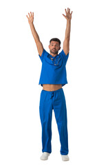 Wall Mural - Healthcare worker with raised arms