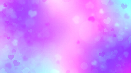 Canvas Print - Soft blurred purple, blue and pink background with hearts and circles. Valentines day bokeh background