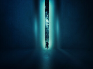 walking into the deep blue of outer space