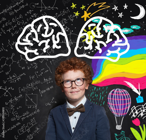 Smart child on science and arts hand drawn doodle background Canvas-taulu