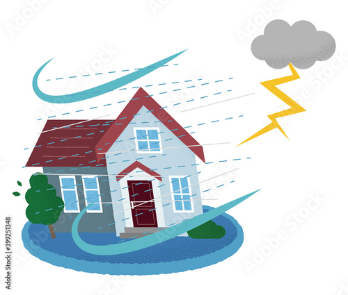 雷雨の被害に遭う住宅のベクターイラスト Wall Mural Icim