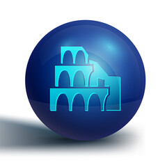 Sticker - Blue Coliseum in Rome, Italy icon isolated on white background. Colosseum sign. Symbol of Ancient Rome, gladiator fights. Blue circle button. Vector.