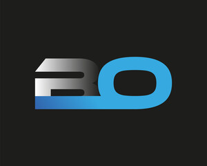 initial letter BO logotype company name colored blue and silver swoosh design. isolated on black background.