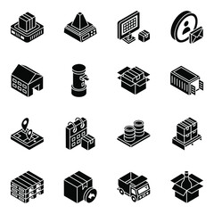 Wall Mural - 
Pack of Shipment Glyph Isometric Icons 
