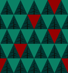 repeating, seamless pattern of abstract green fir trees with red accents. ideal for wrapping paper o