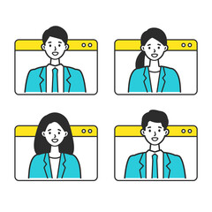 Sticker - Vector illustration of business people having communication via telecommuting system.