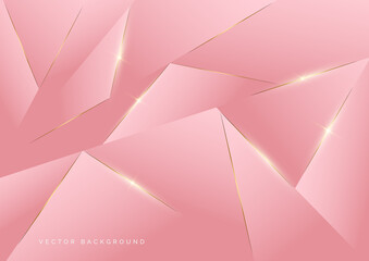 Abstract triangles pink design geometric background decor golden lines with copy space for text. Luxury style.