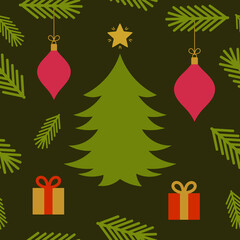 Wall Mural - christmas tree, presents and ornaments card.