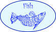 Fish restaurant logo design. An idea for cafe, package, conserves. Hand drawn design.