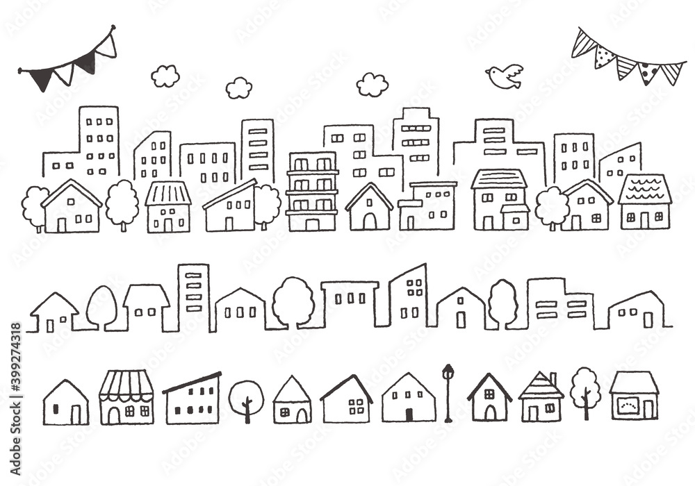 手描きの街並みイラストセット 線画 Wall Mural Wallpaper Murals ちーぼう 手描きの街並みイラストセット 線画 Wall Mural Wallpaper Murals ちーぼう