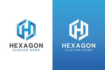 Sticker - modern color letter H with hexagon logo design two versions