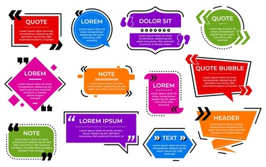 Wall Mural - Quote bubble. Texting template, text sign box sentences. Web testimonial talk comment, dialogue or description recent vector shapes. Quote textbox, remark quotation, idea communication illustration