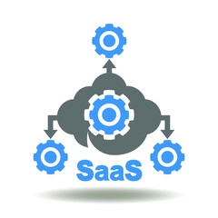 Wall Mural - cloud with gears network icon vector. saas software as a service web technology symbol.