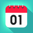 © Wallace Ferreira - Calendar day 1. Number one on a white paper with red border on blue background vector.