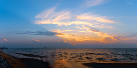 Wall Mural - panorama sky during sunset in the twighligth sky over sea