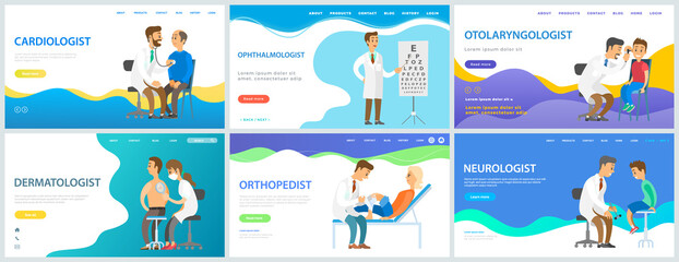 Set of illustrations on the theme of medical website page. Application for communicating with doctors. Paid program for patients. Online treatment and consultations with leading specialists