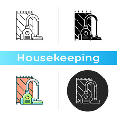 Sticker - Vacuuming icon. Linear black and RGB color styles. Electronic household appliance for convenient home cleaning. Housekeeping chore. Modern vacuum cleaner. Isolated vector illustrations