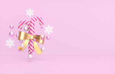 Leinwandbilder - Christmas and New year background with Candy cane. 3d render.