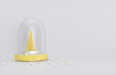 Aufkleber - Christmas and New year background with Christmas tree and snow globe. 3d render.