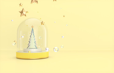 Aufkleber - Christmas and New year background with Christmas tree and snow globe. 3d render.