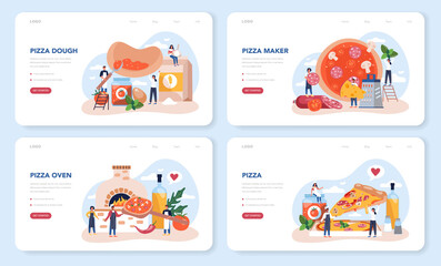 Wall Mural - pizza maker web banner or landing page set. chef cooking tasty delicious pizza.