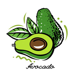 Wall Mural - bright avocado with leaves in outline