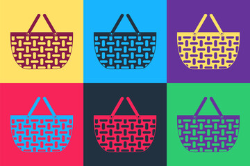 Wall Mural - Pop art Shopping basket icon isolated on color background. Online buying concept. Delivery service sign. Shopping cart symbol. Vector.