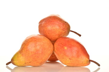 Several sweet red pears, close-up, isolated on white.