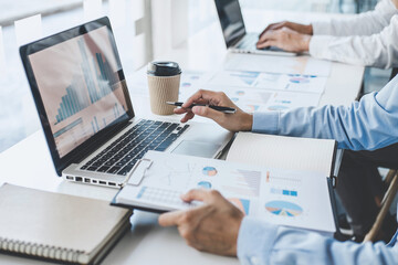 Poster - Teamwork of business colleagues consultation market growth on financial document graph report statistics, professional occupation working analyzing investment project to development grow to success