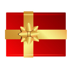 Sticker - happy merry christmas red gift and golden ribbon icon