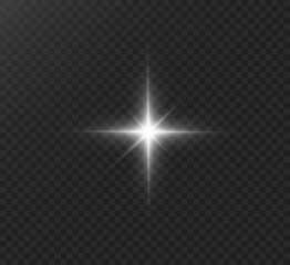 white glowing light explodes on a transparent background. bright star. transparent shining sun, brig