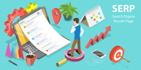 Wall Mural - 3d isometric flat vector conceptual illustration of serp - search engine result page.