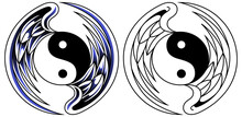 Yin Yang Tattoo Symbol In The Shape Of Two Wings Of A Stork. Vector Logo
