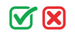 © Matias - Check mark icons. Green tick and red x. Approval and decline symbols.