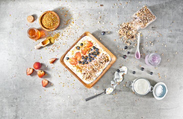 Wall Mural - Muesli with yogurt and berries, healthy breakfast