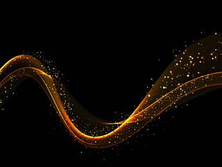 Wall Mural - abstract vector gold wave design element with glitter effect on dark background.