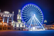 Giant Ferris Wheel In The Center Of The City In The Night
