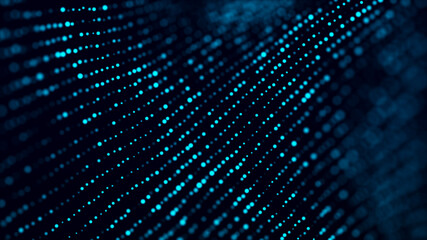 Leinwandbilder - Futuristic blue background with glowing particles movement. Big data. 3d rendering.