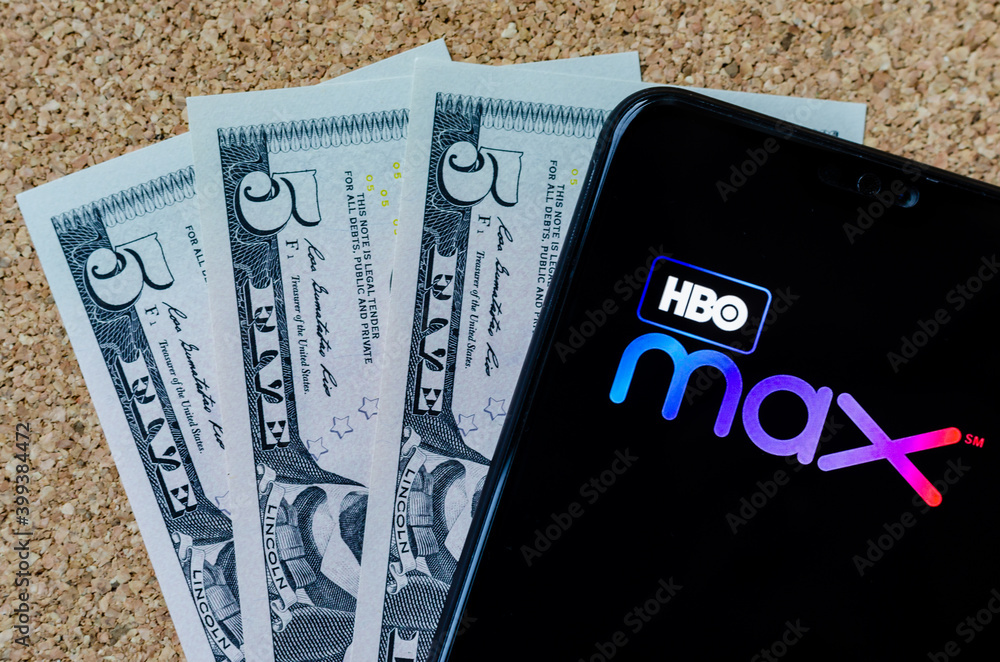HBO max logo on a smartphone and 15 US dollars next to it, which is ...